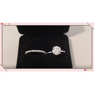 6.33 Ct. Genuine Diamond Simulant Round Cut Pave Engagememt/Bridal Ring Set Sz 8